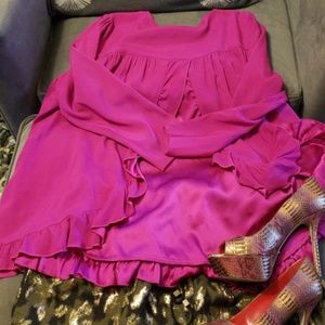 Alicia Levine pink fuchsia open back silk blouse